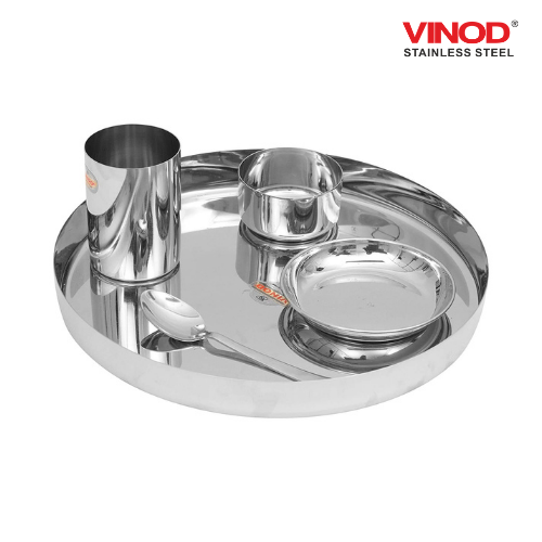Vinod Stainless Steel 5 Pcs Traditional Thali Set with Halwa Plate 