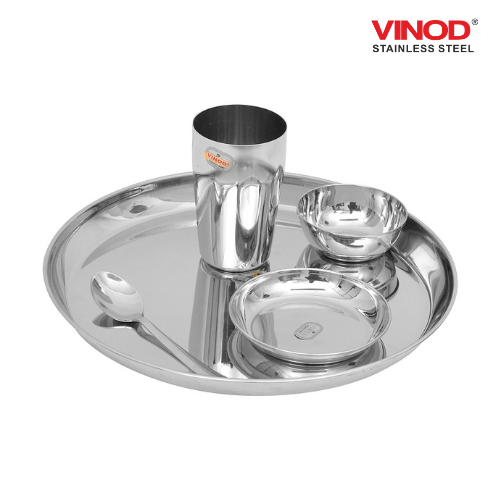 Vinod Stainless Steel 5 Pcs Trendy Thali Set with Halwa Plate