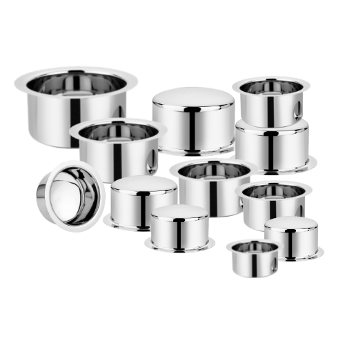 Vinod Stainless Steel Round Bottom Tope without Lid-12 Pieces Set