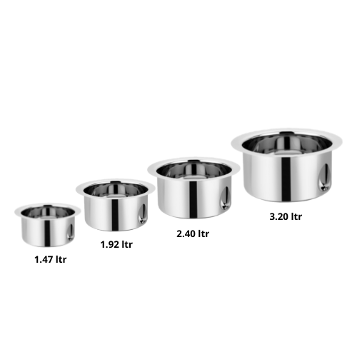 Vinod Stainless Steel Round Bottom Tope without Lid -4 Pieces Set [Medium]