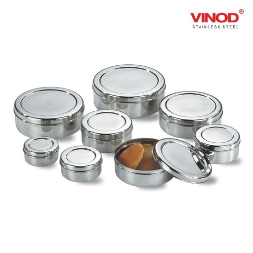 Vinod Stainless Steel Puri Dabba, Storage Containers - Pack of 8 (Capacity: from 350 ml to 2500 ml)
